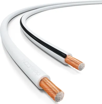 Produktbild von deleyCON 100m Lautsprecherkabel 2x 1,5mm² Boxenkabel CCA Kupferüberzogenes Aluminium 2x48x0,20mm Litze Polaritätskennzeichnung - Weiß