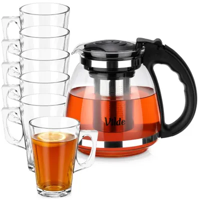 Produktbild von Vilde | Teekanne 1,5 L - Glaskanne mit Sieb - 6 Gläser 255 ml - Spülmaschinenfest
