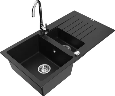 Immagine prodotto di Mexen Matias lavello in granito 1,5 vasche con scolapiatti e rubinetto da cucina Telma, nero - 6502-77-670200-00