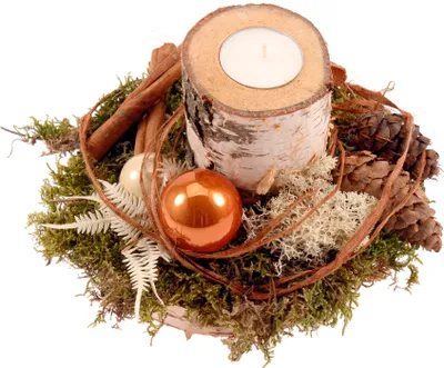 Produktbild von Adventsgesteck rund Birkenscheibe mit Birkenholz-Kerzenhalter CreaFlor Home