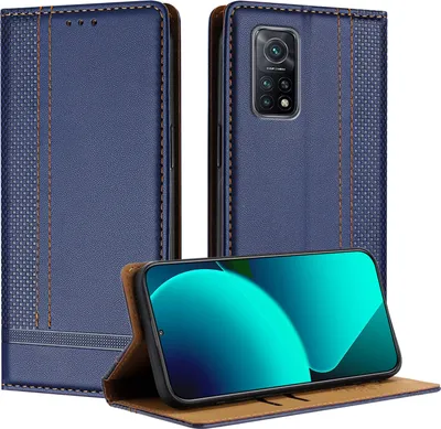 Produktbild von Handyhülle für Xiaomi Mi 10T / Mi 10T Pro Leder Flip Klappbare Schutzhülle mit Standfunktion Blau