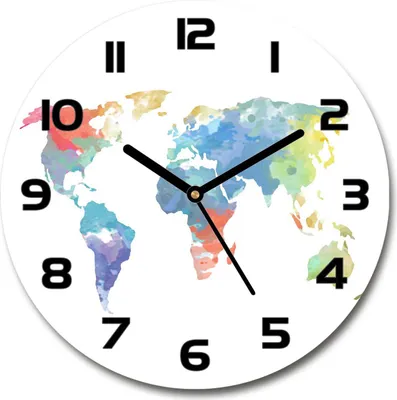Produktbild von Wanduhr aus Glas 30fi Glasbild Glasuhr Gehärtetes Glas - schwarze-zeiger - world map