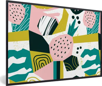 Produktbild von MuchoWow® MuchoWow® Gerahmtes Poster Erdbeeren - Muster - Rosa 30x20 cm - Poster mit zchwarzem Bilderrahmen - Kunstdruck - Bild-Poster