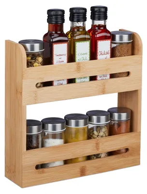 Obrázek produktu pro Bambusový stojan na bylinky stojan na koření - 2 patra - 25 x 25 x 7 cm - Přírodní