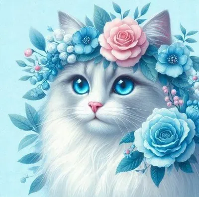 Produktbild von Diamantmosaik, weiße Katze mit Blumenkranz, 30x40 cm, kreative Diamanten