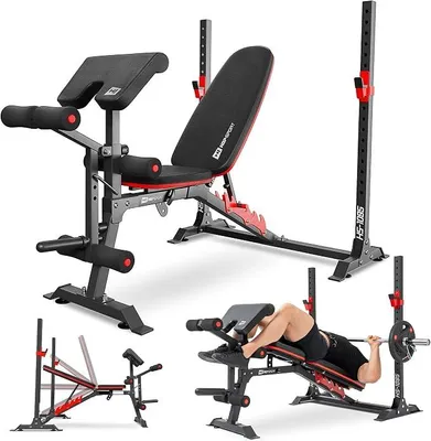 Produktbild von Verstellbare Hantelbank mit Curlpult, Beinstrecker und Langhantel-Ablage, Multifunktional Trainingsbank, Kraftstation für Zuhause, 240 kg Max. Belastbarkeit