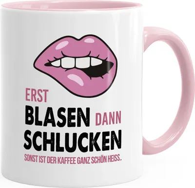 Produktbild von Kaffeetasse Erst Blasen dann Schlucken Spruch Heisse Tasse sexy Lippen MoonWorks® rosa unisize