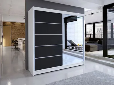 Obrázok produktu pre Vysoká šatníková skriňa 180 cm so zrkadlom VILMA 3 - biela / čierna
