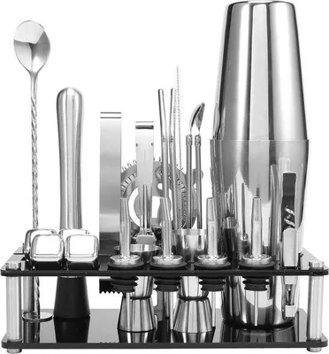 Produktbild von Edelstahl-Barmankit mit Acrylstandaard und Rezepten