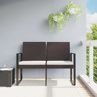 Produktbild von The Living Store Gartenbank 2-Sitzer mit Kissen Braun PP-Rattan
