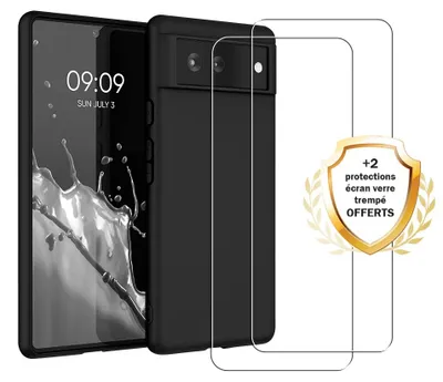 Image de Coque antichoc compatible Pixel 6 Noir + 2 protections écran - EVETANE