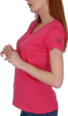 Produktbild von Fruit of the Loom Damen T-Shirt mit V-Ausschnitt mit Vintage-Logo Farbe: fuchsia Größe: M