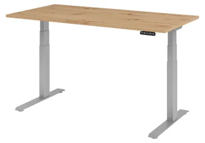Immagine prodotto di Scrivania regolabile in altezza XDKB | 2 motori | 120 - 180 cm | elettrica, dimensioni piano:160 x 80 cm, colore piano:rovere nodoso, colore struttura:argento