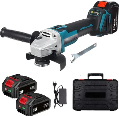 Produktbild von 800W 12V Akku-Winkelschleifer, bürstenlos, mit 2 Batterien, 1 Ladegerät