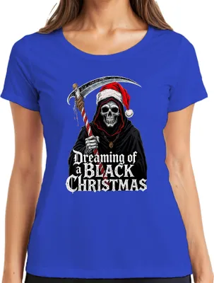 Obrázek produktu pro Dreaming of a Black Christmas Sensenmann Skelett düster Gothic dámské tričko, černá, M