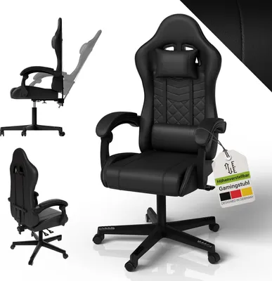 Produktbild von Juskys Gamingstuhl HyperSeat, ergonomisch, Kunstleder, höhenverstellbar – Schwarz