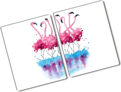 Produktbild von Tulup Glas Herdabdeckplatte - 2x40x52 cm - Glaskeramikkochfeld-Abdeckung Spritzschutz Glasabdeckplatte Kochplattenabdeckung und Schneidebrett - Zweiteilig - Kunst: modern & klassisch - Flamingos - Rosa