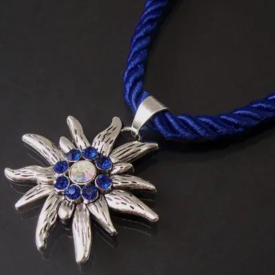 Produktbild von Halskette Tracht Dirndl Edelweiss satinierte Kordelkette blau ZK68