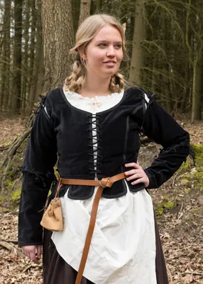 Produktbild von Mittelalter Jacke Griselda aus Samt, schwarz - Miederjacke aus Baumwolle - Mittelalterkleidung Damen Wikinger LARP Größe: XL