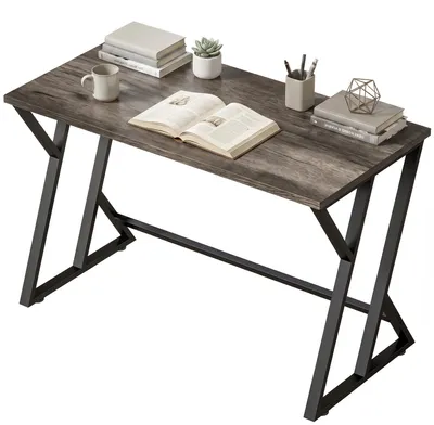 Produktbild von Schreibtisch Computertisch 120x60cm Bš¹rotisch mit Z-f?rmigem Metallfu?, Holzoptik, Industriedesign fš¹r Bš¹ro, Grau