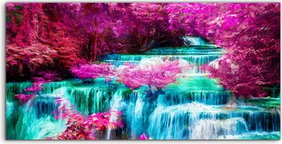 Produktbild von Coloray Spritzschutz aus Glas 100x50  Wandkunst Küchenrückwand Foto Bild Malerei Bäume Wasserfall