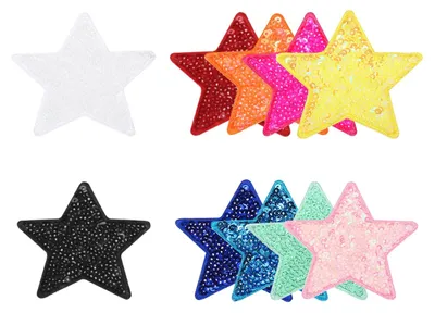 20 Bügelpatches Sterne, 6 cm, Pailletten, bunt, für Kleidung & DIY
