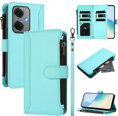 Obrázek produktu pro Pouzdro pro OnePlus Nord CE3/Oppo K11, zipem, peněženkovéPolyuretankožené flip pouzdro s kapsami na karty, stojánkem a poutkem na ruku mátově zelená