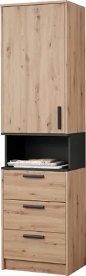 Produktbild von DESIGN MÖBEL Gustavo 06 – Regal 52x195x40 cm mit 3 Schubladen, Kleiderstange & abschließbarem Schrank, Soft-Close, Artisan Eiche