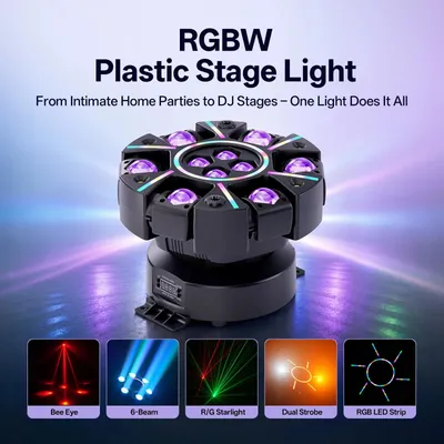Immagine prodotto di Faretto mobile - Effetto scenico DMX - 150 W - 6 fasci di luce - 4-in-1 - RGBW - Laser - Spina europea
