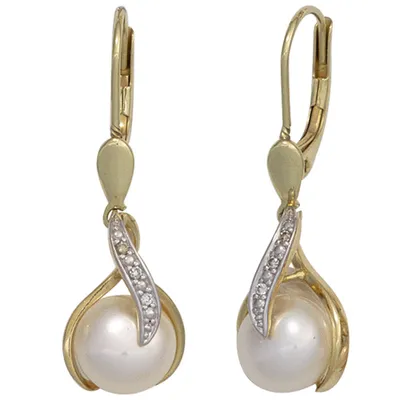 Produktbild von Boutons Ohrringe Ohrhänger Süßwasser Perlen Brillanten 585 Gold Gelbgold Damen