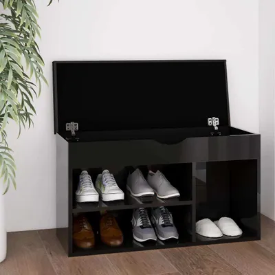 Obrázek produktu pro The Living Store Lavice na boty s polštářem vysoce lesklá černá 80x30x47cm materiál na bázi dřeva