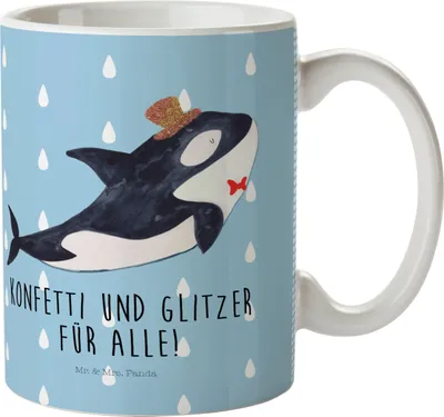 Produktbild von Mr. & Mrs. Panda Pott Orca Zylinder - Blau Pastell - Geschenk, Glitzer, Mehrwegbecher, Fest, Geburtstag, Trinklernbecher, Feier, Kinderbecher, Meer, Narwal, Plastikbecher