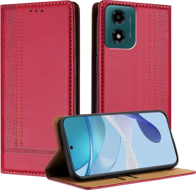Produktbild von Handyhülle für Motorola Moto G04 G24 Leder Flip Klappbare Schutzhülle mit Standfunktion Rot