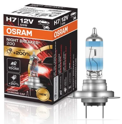 1x H7 OSRAM NIGHT BREAKER 200 Birne Lampe Scheinwerfer 200% Helligkeit CHROM CAP – Produktansicht