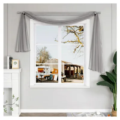 Produktbild von Einfarbiger Voile Freihandbogen Schal Querbehang Dekoration Gardinen Silber BxL 140X400cm