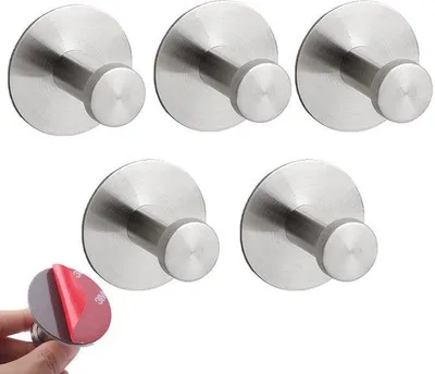 Produktbild von Ibenzoa® Handtuchhaken aus Edelstahl 5er-Set – selbstklebend mit 3M-Klebestreifen, bohrfrei, silber, 50 x 47 mm, für Bad & Flur