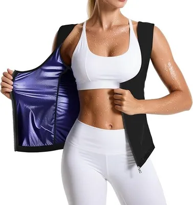 Produktbild von Saunaanzüge, Weste Sauna Damen Tops Abnehmen Rundhalsausschnitt, Bauchweg Sauna Shirt, Fettverbrenner Für Bauch, Abnehmen Schnell - 2XL/3XL