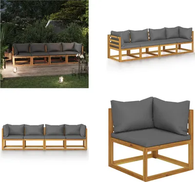 Immagine prodotto di vidaXL Divano da giardino a 4 posti con cuscino in legno massiccio di acacia - Divano da giardino - Divani da giardino - Divano in legno - Divani in legno