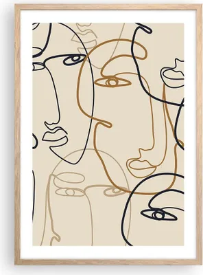 Produktbild von Gerahmtes Poster - Rahmen in heller Eiche - Frau Gesicht Linie - 50x70 cm - Wand Bild - Wanddeko - Wandbilder - Kunstposter - Wandposter - Bilderrahmen - Bilder - Kunstdruck - P2NPA50x70-5109
