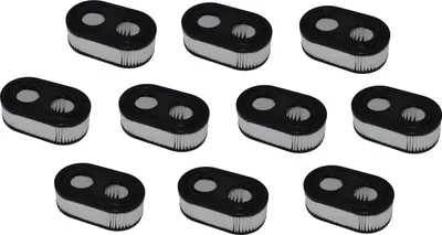 A collection of air filters arranged in rows on a white background.