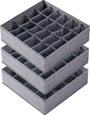 Produktbild von 3er-Pack Unterteilungen für Socken und Unterwäsche, Schubladen-Organizer mit 64 Fächern, faltbare Schrank-Organizer und Aufbewahrungsboxen aus Stoff (16+24+24 Fächer, Grau) 3er-Pack Unterteilungen für Socken und Unterwäsche, Schubladen-Organizer mit 64 Fächern, faltbare Schrank-Organizer und Aufbewahrungsboxen aus Stoff (16+24+24 Fächer, Grau)