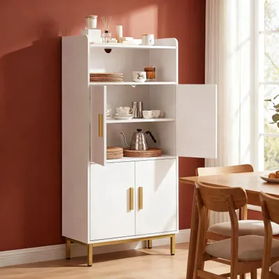 Produktbild von Badezimmerschrank mit 4 Türen und 1 offener Bereich, Badschrank mit Verstellbare Ablage, Aufbewahrungsschrank, Badezimmer, Wohnzimmer