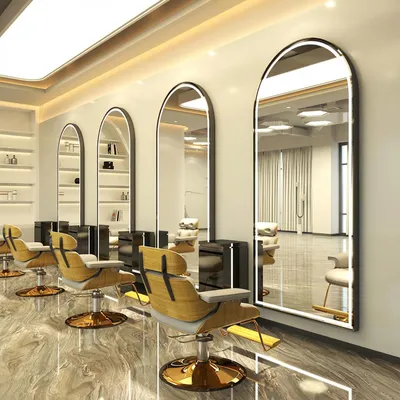 Produktbild von Friseur Bedienplatz Barber Kosmetik Konsole mit LED Spiegel 170x70 cm Schwarz