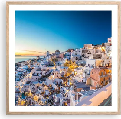 Produktbild von Gerahmtes Poster - Rahmen in heller Eiche - Griechenland Insel Sommer - 60x60 cm - Wand Bild - Wanddeko - Wandbilder - Wandposter - Bilderrahmen - Bilder - Kunstdruck - Wandbild - P2NAC60x60-4062