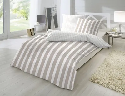 Produktbild von Hahn Perkal Bettwäsche breite Streifen Beige 135x200 cm