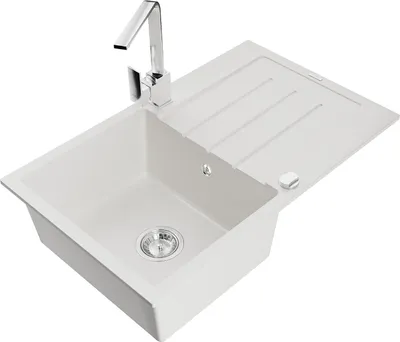 Image de Mexen Bruno Évier en granit 1 bac avec égouttoir et mitigeur Rita, blanc - 6513-20-670300-00