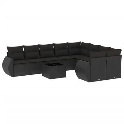 Obrázek produktu pro vidaXL 10dílná zahradní sedací souprava s polštáři z černého polyratanu