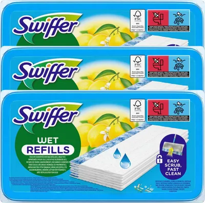 Obrázek produktu pro Swiffer podlahová utěrka, náhradní balení, vlhké podlahové utěrky s vůní citrusové svěžesti, 60 kusů, pro rychlé a snadné čištění tvrdých podlah