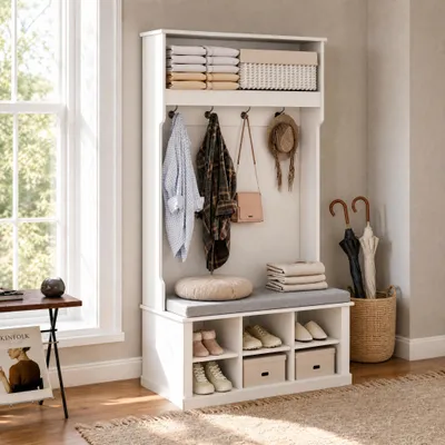 Produktbild von Garderobenständer mit Schuhbank, Garderobe, Schuhaufbewahrung, Haken