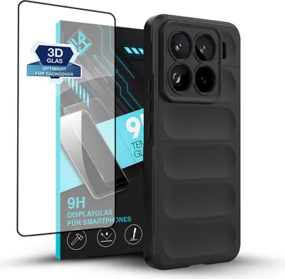 Produktbild von Handy Hülle für Xiaomi 15 Pro mit 9H Displayglas Displayschutz Plus Grip Case Cover Schutzhülle Softgrip Farbe: Schwarz